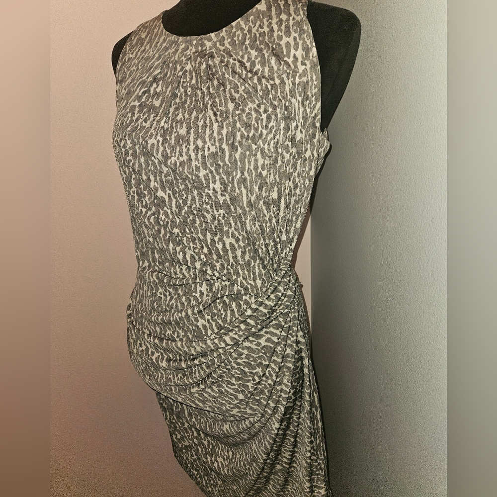 Michael Kors Grey Draped Animal Print Mini Dress - Size Small - Picture 3 of 9